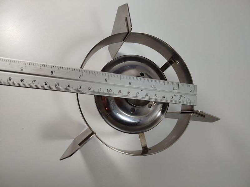 Antiguo mechero en acero con trípode y soporte para utensilios - imagen 2