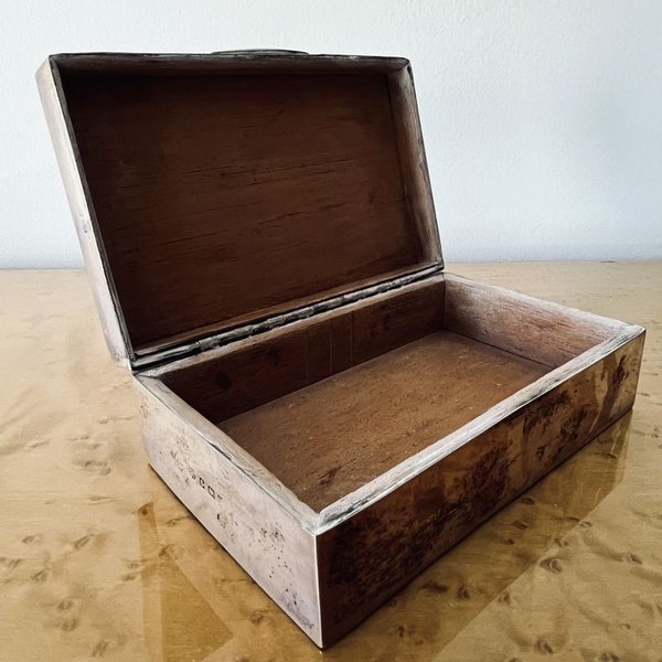 Caja antigua de madera y plata inglesa para habanos - imagen 3