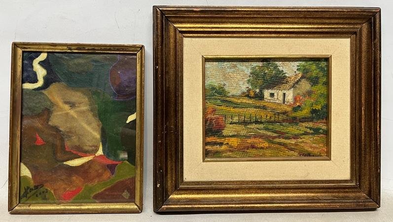 Dos Cuadros: "El ladrón de orquídeas" (Técnica Mixta) y "Casa de campo" (Óleo)