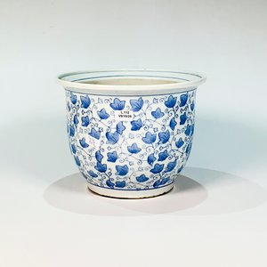 Lote siguiente: Macetero Cónico de Porcelana Oriental Blanco con Flores Azules