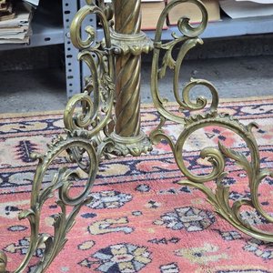 Gran Lámpara de Pie Antigua en Bronce con Pantalla Roja - imagen 5
