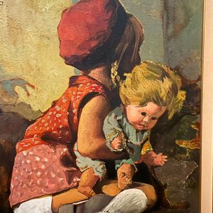 Pintura "Niña Jugando" de M.A. Tejera, Acrílico Enmarcado 70x95 cm - imagen 3