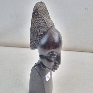 Busto Decorativo Figura Africana Tocado Tallado Pátina Oscura - imagen 6