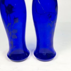 Par de Floreros Azules Esmaltados con Diseño Floral - 30 cm - imagen 3