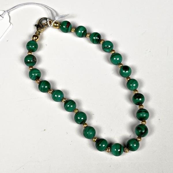 Pulsera de Malaquita con Cuentas Doradas - 19 cm - imagen 1