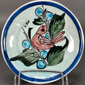 Dúo de Taza y Plato de Cerámica Mexicana Pintada a Mano con Diseño de Ave - imagen 4