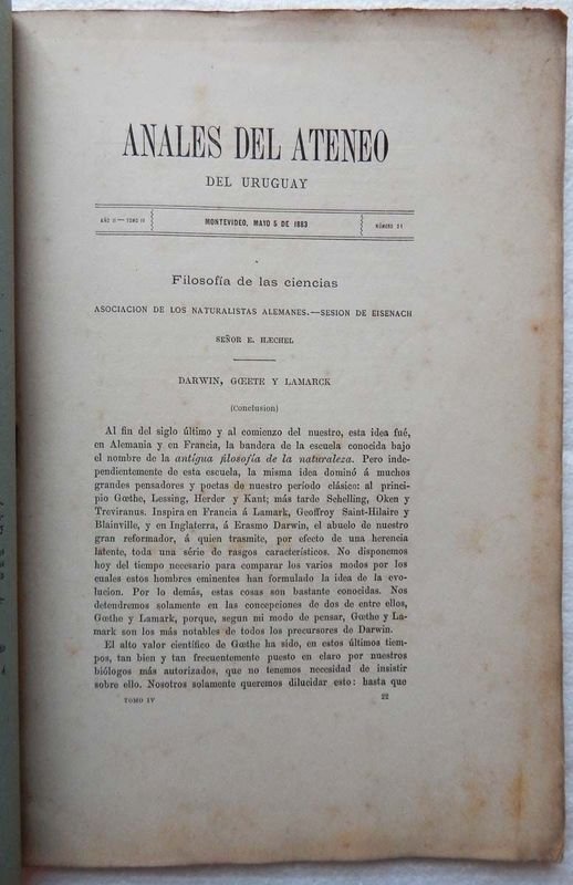 Revista Anales Del Ateneo Del Uruguay, Año II - Tomo IV - Mayo, 5 de 1883 - imagen 2