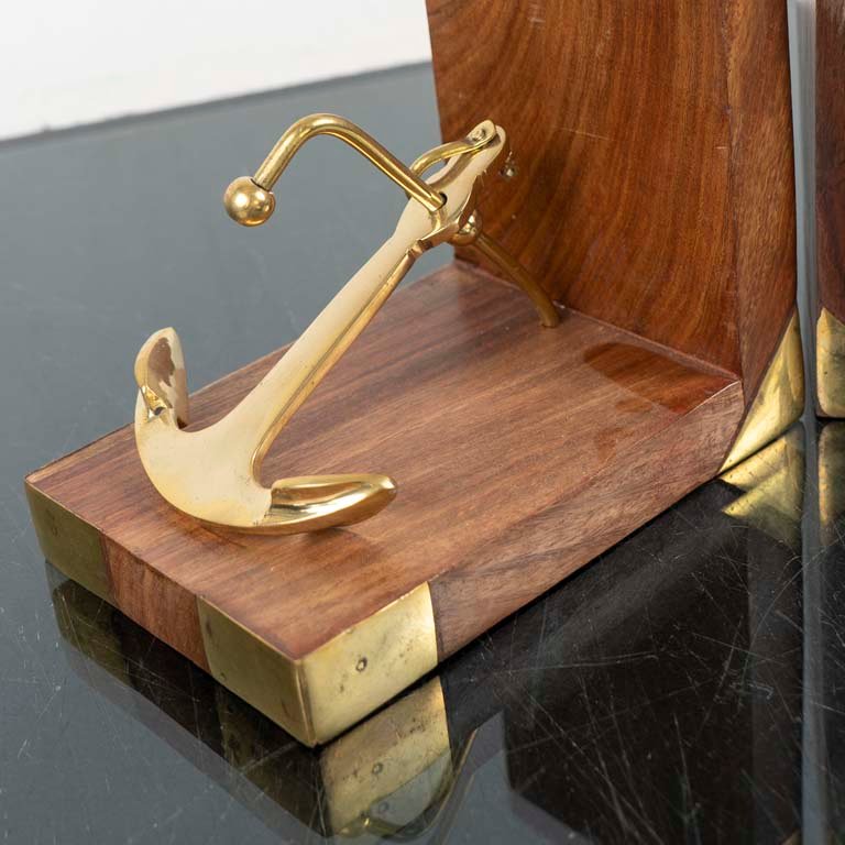 Librerías de madera y bronce con figuras de anclas - imagen 2