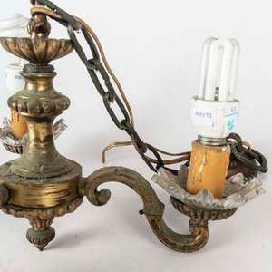Araña de Bronce Antigua con Cristales y 3 Luces - imagen 2