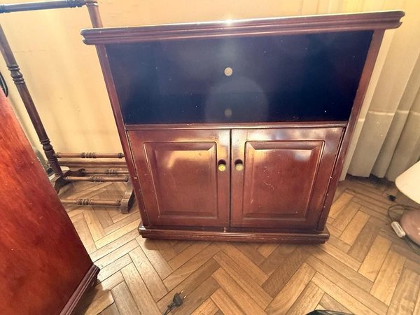 Mueble de madera para TV con puertas y estantes