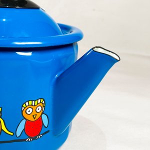 Tetera Antigua Esmaltada Azul con Diseño de Búhos Estilo Checo - imagen 2