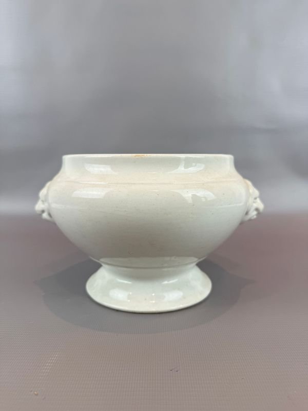 Bowl Isabelino de Porcelana Blanca con Rostros de León - John Maddock & Sons