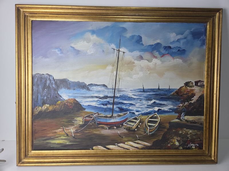 Pintura al óleo firmada de Moreira enmarcada - imagen 2