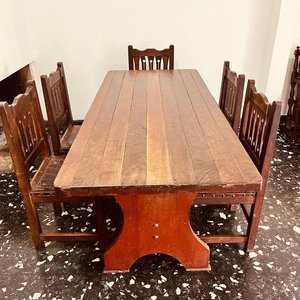 Mesa de Comedor de Madera Maciza con 6 Sillas Estilo Rústico - imagen 2