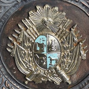 Plato Decorativo en Bronce con Escudo Metálico y Bordes Ornamentados - imagen 4