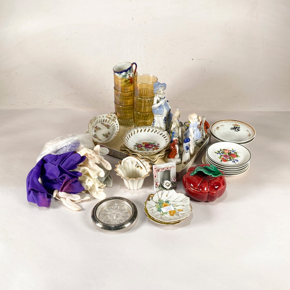Lote de Vasos Ámbar, Tazas, Platos Decorativos y Figuras Miniatura