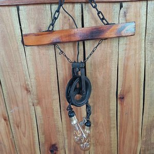 Colgante Rústico de 2 Lámparas con Polea Industrial - imagen 1