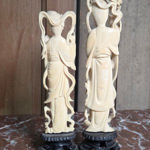Par de Figuras de Marfil Estilo Oriental, 19cm - imagen 4