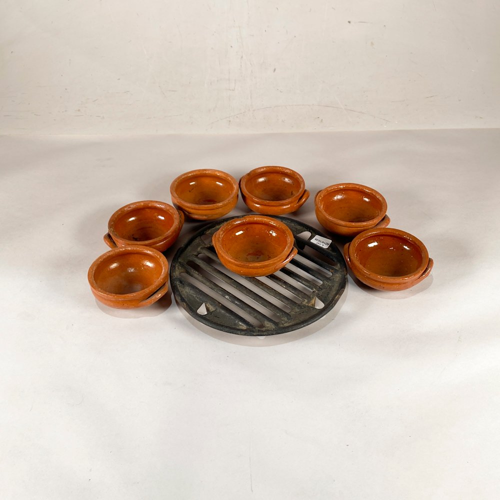 Set de 7 Compoteras de Barro Cocido con Soporte Metálico para Planchas