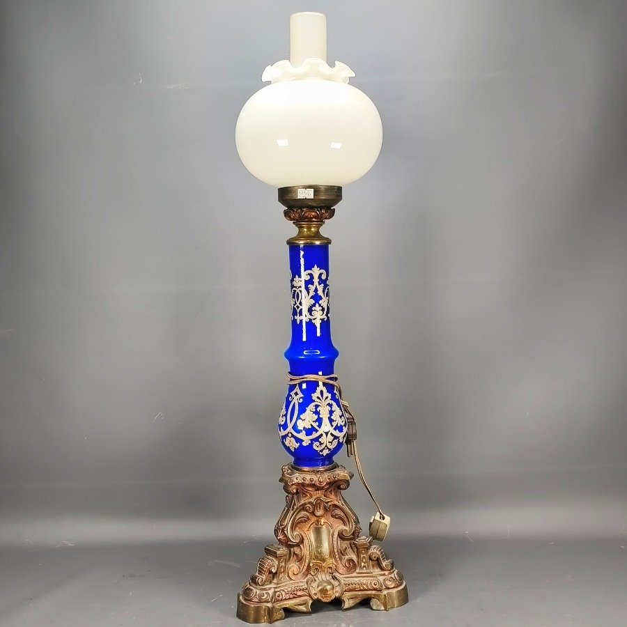 Lámpara de sobremesa completa con fanal en porcelana y bronce - imagen 5