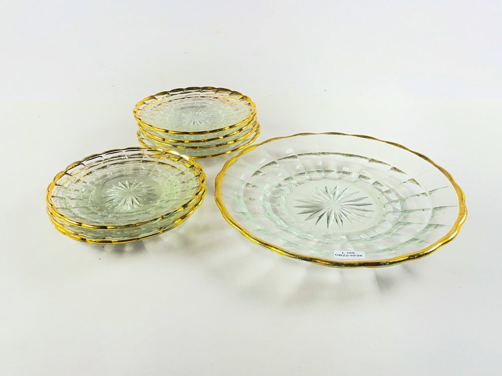 Juego de 8 Piezas para Lunch en Vidrio con Borde Dorado