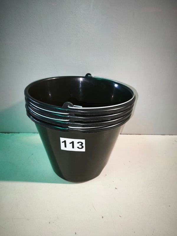 4 Baldes Negros de Plástico con Asa, Capacidad 12 Litros