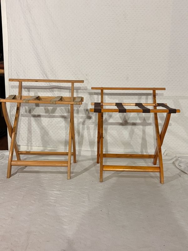 Portaequipajes Plegables de Madera con Cintas de Tela