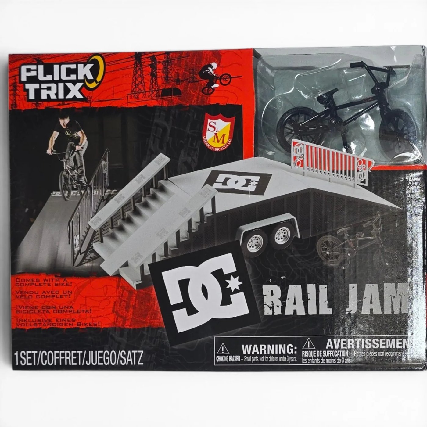 Set Bicicleta BMX de Dedo Flick Trix DC Rail Jam con Rampa y Accesorios
