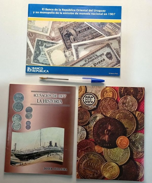 Lote de 3 publicaciones sobre el Banco de la República Oriental del Uruguay y monedas - imagen 1