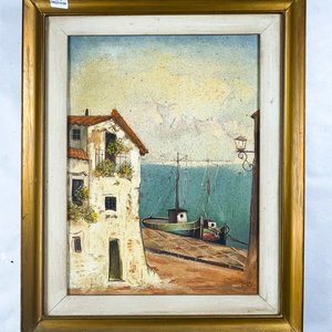 Cuadro al Óleo sobre Tela: Barcos en Puerto, 39x29 cm - imagen 1
