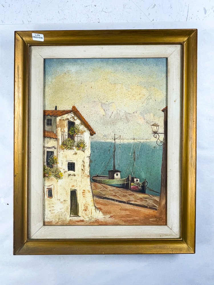 Cuadro al Óleo sobre Tela: Barcos en Puerto, 39x29 cm
