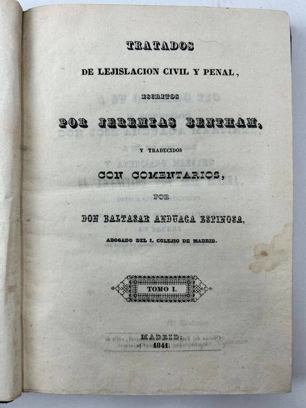 Tratados de legislación civil y penal de Jeremias Bentham - Madrid 1841 - imagen 2