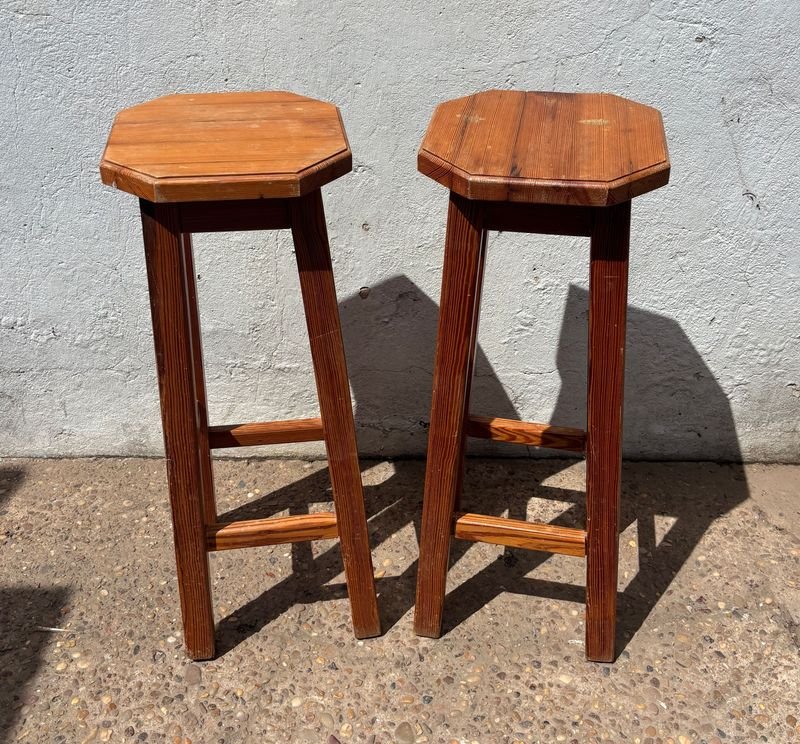 Juego de 2 Taburetes Altos de Madera Rústica