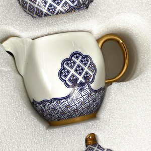 Juego de Porcelana China para Sake: Tazas, Platillos y Piezas de Servir con Decoración Marina (15 Piezas) - imagen 4