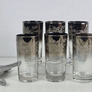 Juego de 6 Vasos de Cristal con Detalles Plateados y Flores en Relieve - imagen 2