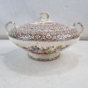 Sopera Antigua de Loza Harvard Empire England con Tapa y Decorado Floral - imagen 4