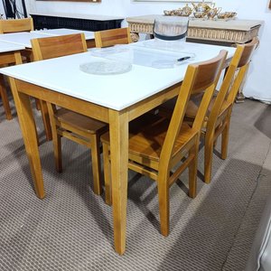 Mesa Rectangular Delfino Álvarez Madera Maciza Tapa Blanca 1.30m - imagen 6