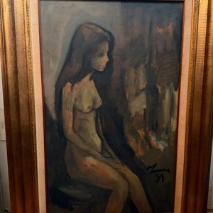 Óleo "Joven Desnuda" de M. Lima, 1977, Marco Dorado - imagen 1