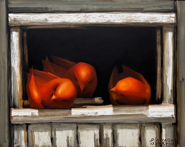 Oleo "Pajaritos" de Daniel Amaral Oyarbide - 40 x 50 cm - imagen 1