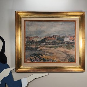 Óleo sobre lienzo firmado M.C.Lages/49 con marco dorado - imagen 5