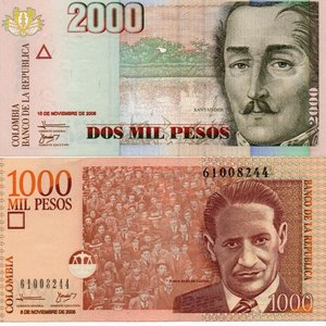 Lote de 2 Billetes Colombianos: 1.000 y 2.000 Pesos (2006) Sin Circular - imagen 2