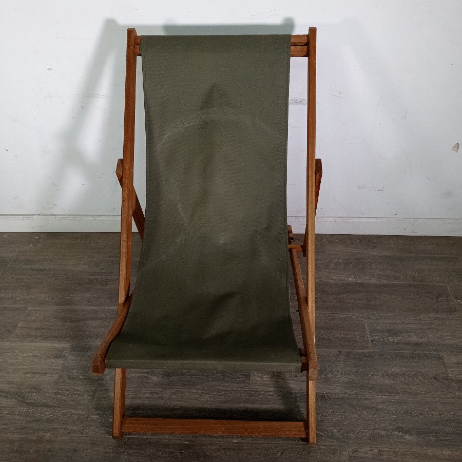 Reposera Plegable de Madera y Lona Verde