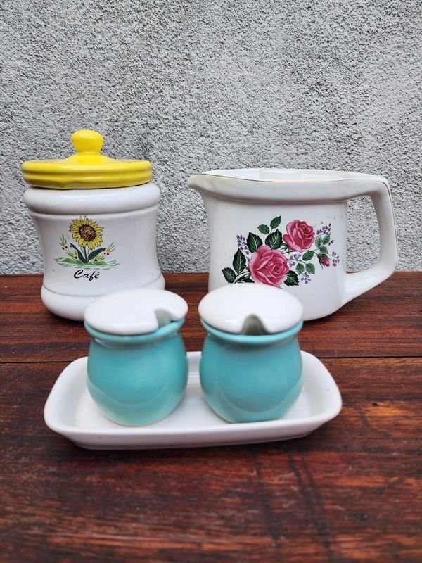 Jarra de Loza con Tapa, Frasco para Café, Salero y Pimentero