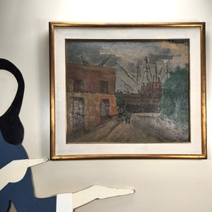 Óleo sobre Fibra "Puerto" de Florentino Delgado con Marco Dorado - imagen 6
