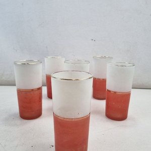 L 265 - Set De 6 Piezas - Decorativo juego de 6 vasos altos en vidrio bicolor con banda superior esmerilada en blanco, diseño moderno en tono coral y filo - imagen 1