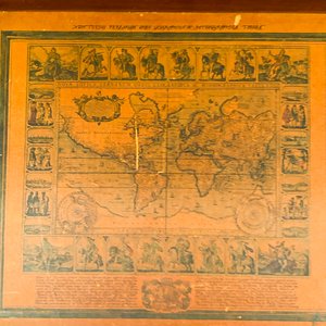 Par de Piezas: Cuadro al Óleo sobre Fibra y Mapa Antiguo con Marco - imagen 2