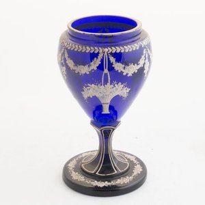 Copón de Cristal Azul con Esmalte y Flores - 18cm - imagen 1