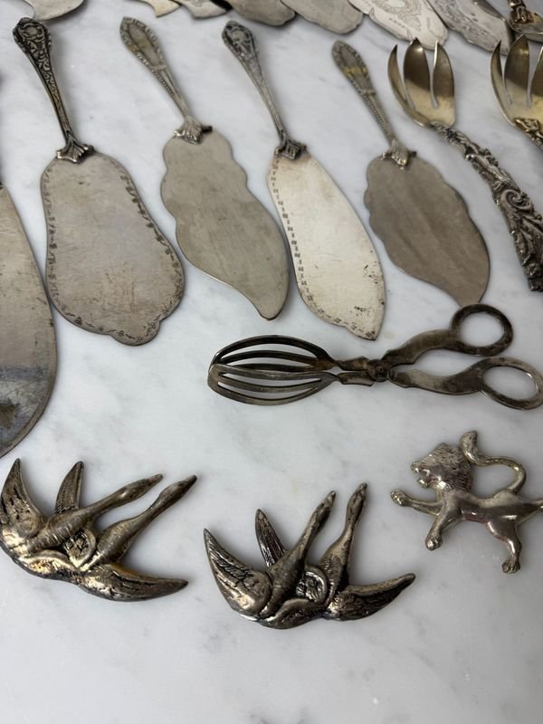 Lotes de cubiertos labrados de plata para postre - imagen 5