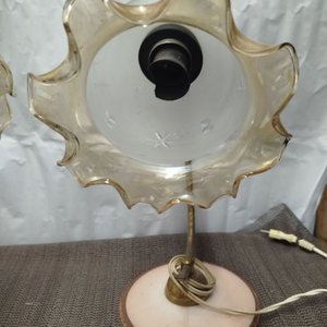 Par de Lámparas Portátiles Estilo Art Decó con Base de Vidrio Rosado - imagen 2