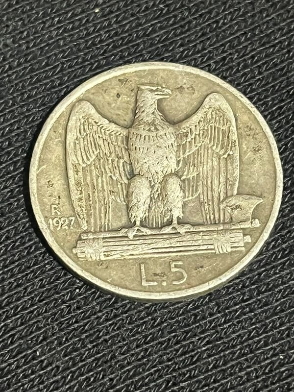 Moneda de Plata Italiana 5 Liras Vittorio Emanuele III - 1927 - imagen 1